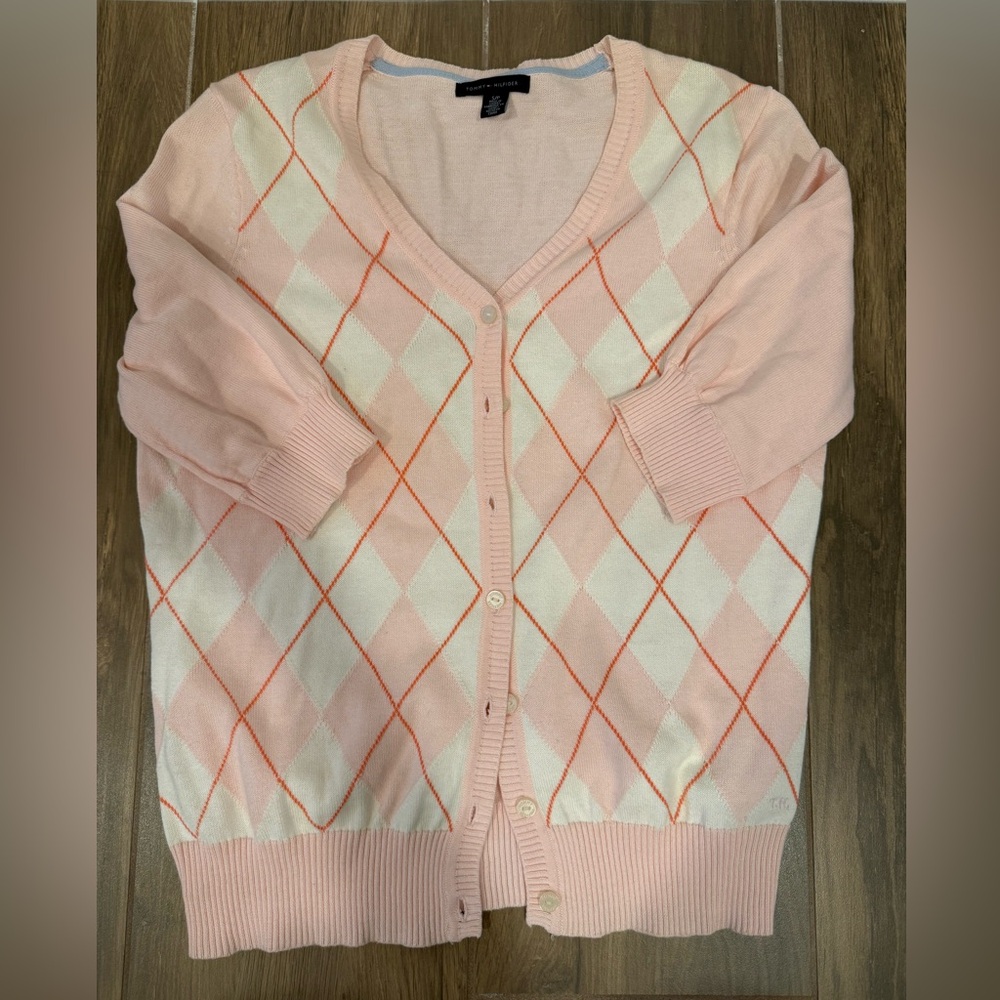Tommy Hilfiger Pink and Cream Argyle Cardigan